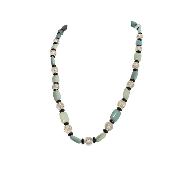 Glass Beads Toggle Clasp Necklace Crackle Glass & Blue Glass Beads - Picture 3 of 5